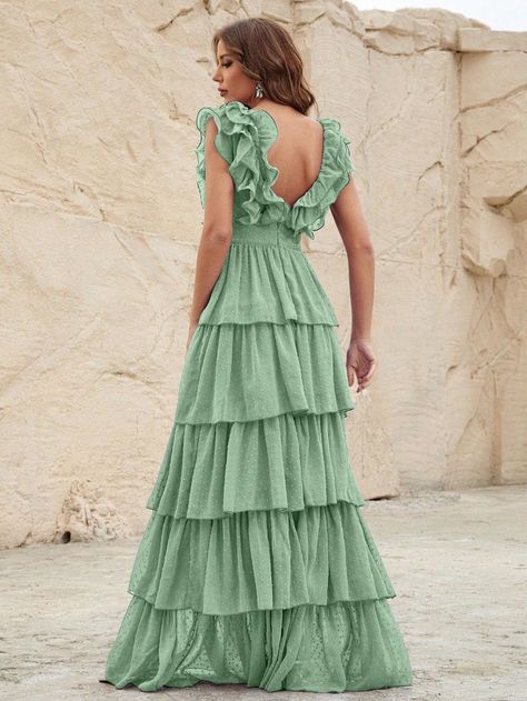 Tired Ruffle Dress, Long Dress With Ruffles, Tiered Prom Dress Ruffles, Xl Prom Dresses, Ruffled Bridesmaid Dresses, Ruffle Prom Dress Long, Layered Ruffle Dress Formal, Ruffle Bridesmaid Dress, Body Fit Dress