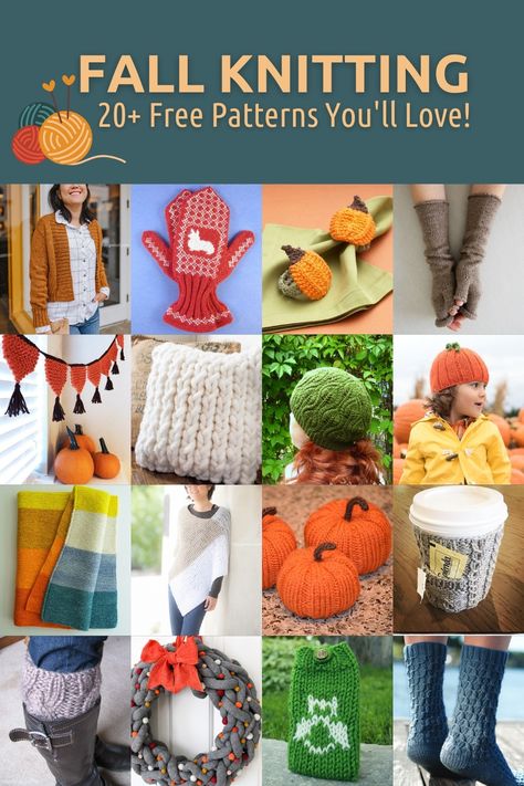 Autumn makes me feel like starting knitting projects. Check out these free fall knitting patterns - time to break out the double points! Fall Knitting Machine Patterns, Thanksgiving Knitting Patterns, Fall Knitting Ideas, Easy Fall Knitting Projects, Autumn Knitting Aesthetic, Free Dk Knitting Patterns For Women, Autumn Knitting Patterns Free, Fall Knitting Patterns Free, Fall Knitting Projects