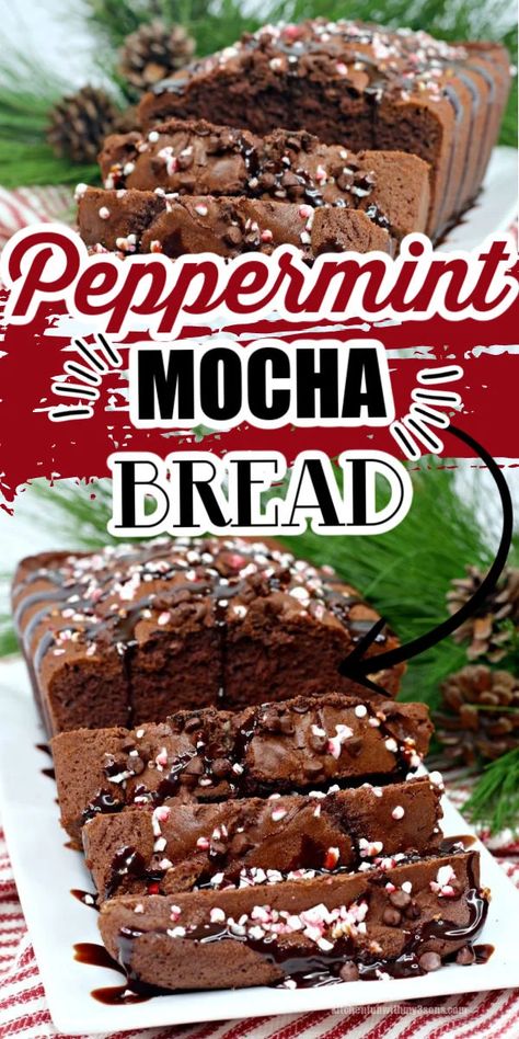 Bread Recipes Fall, Peppermint Mocha Sourdough, Xmas Bread Recipes, Holiday Bread Loaf Recipes, Peppermint Mocha Scones, Hot Cocoa Bread, Christmas Baking Recipes Breads, Christmas Funfetti Bread, Peppermint Mocha Muffins