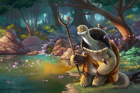 Inner Peace by TsaoShin on DeviantArt Master Oogway Wallpaper, Oogway Wallpaper, Kung Fu Panda Art, Panda Background, Master Oogway, Kung Fu Panda 3, Trending Images, Panda Art, Hd Wallpapers For Mobile