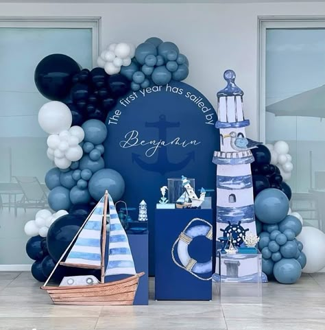 Nautical Theme Party Decorations, Nautical Baby Shower Boy, Nautical Birthday Party, Baby Birthday Decorations, Nautical Themed Party, Baby Birthday Themes, Nautical Birthday, 1st Birthday Party Themes, Sea Birthday Party