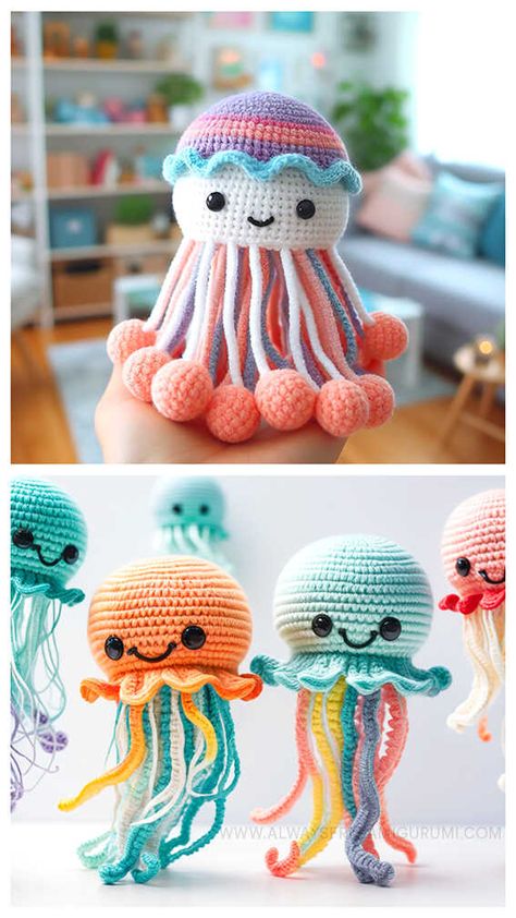 Crochet Jellyfish Amigurumi Free Pattern - Always Free Amigurumi Jellyfish Amigurumi Free Pattern, Free Crochet Octopus Pattern, Crochet Jellyfish Free Pattern, Octopus Crochet Pattern Free, Jellyfish Amigurumi, Jellyfish Pattern, Crochet Jellyfish, Octopus Crochet Pattern, Crochet Knit Blanket