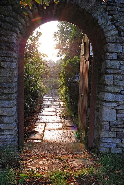 Inviting doorway by Margaret Stranks, via Flickr Doorway Photography, Balcony Pics, Open Doorway, Garden Gate Design, Brick Works, Hidden Garden, Door Entryway, Stone Barns, U Bahn