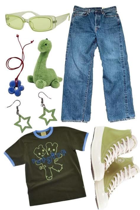 Dinosaur Inspired Outfit, H&m Fits, Werid Core Outfits, Sharkcore Outfits, Aliencore Outfit, Funky Aesthetic Outfits, Funky Style Outfits, Clothing Layout, Dino Outfit