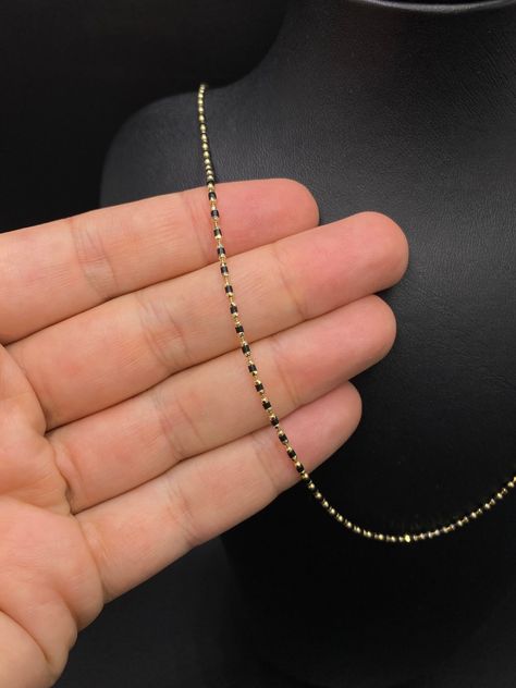 Solid 14k Gold Italian Ball Bead Chain Necklace 1.6mm Gold Black Onyx Necklace, Black Beaded Ball Gold Chain #goldbeadchain #beadedballchain #goldballchain #etsyfinds #onyx #goldchains #christmasgiftideas #birthdaygift