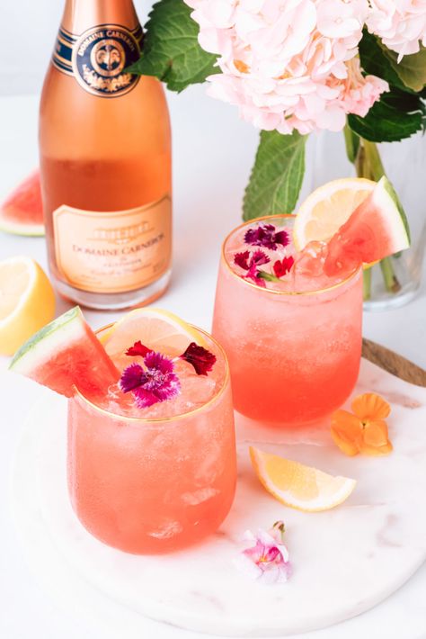 Rosewater Cocktail, Watermelon Frose, Watermelon Spritzer, Sparkling Wine Cocktail Recipes, Wine Tasting Food, Napa Valley Wine Tasting, Watermelon Rose, Sparkling Wine Cocktails, Wine Cocktail Recipes