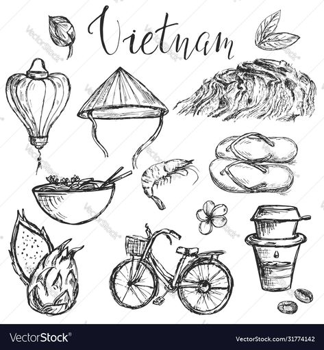 Travel Collection, Png Images, Vietnam, Hand Drawn, Vector Images, Vector Free, Illustrator, How To Draw Hands