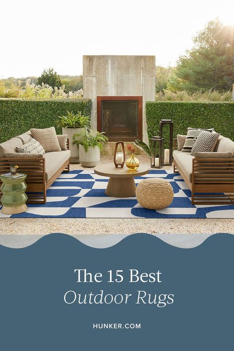 Giving your outdoor space a makeover is just as fun as decorating inside your home. And if there's one thing that can take your patio to the next level, it's an outdoor rug. #hunkerhome #outdoorrug #outdoorrugideas #outdoordecor Outdoor Patio Rugs 8x10, Outdoor Patio Rug Ideas, Outdoor Rugs Porch, Mediterranean Outdoor Patio, Best Outdoor Rugs, Outdoor Rug Porch, Aggregate Patio, Outdoor Couch Cushions, The Sweet Escape