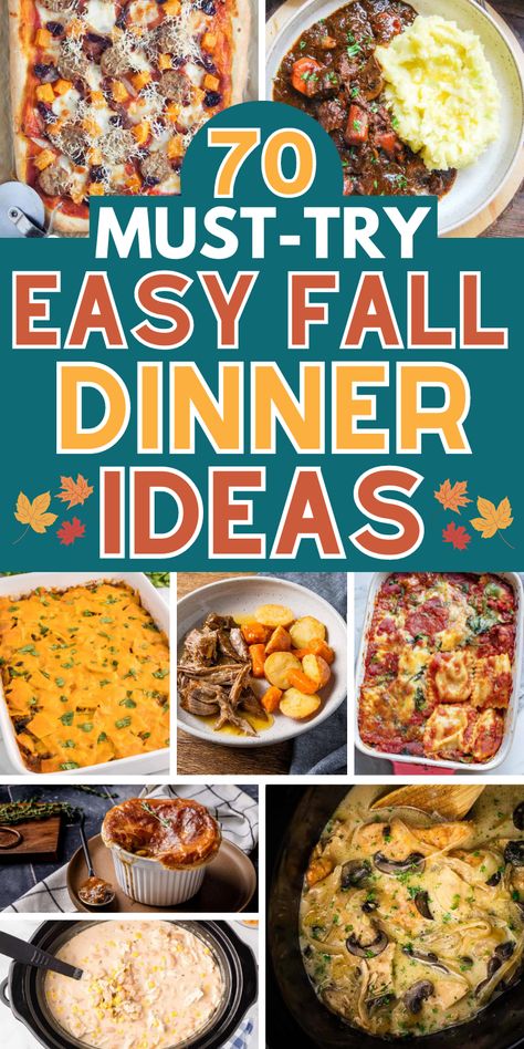 Quick easy cheap fall dinner ideas, including healthy fall recipes and autumn comfort foods for families on a budget. Something For Dinner, Hearty Fall Dinners, Cheap Fall Dinner Ideas, Fall Dinner Party Recipes, Fall Recipes Dinner Crock Pots, Family Sunday Dinner Ideas, Cheap Fall Dinner, Sunday Dinner Quick, Fall Menu Ideas