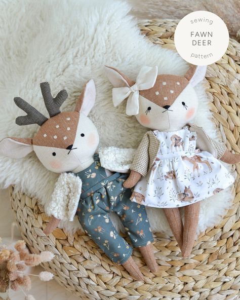 Plush Toys & Sewing Patterns - Mes Petites Lunes Fawn Plush, Fawn Doll, Flower Doll, Fox Stuffed Animal, Deer Doll, Fox Doll, Sewing Machine Embroidery, Animal Sewing Patterns, Doll Sewing