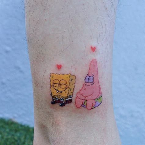 Spongebob And Patrick Tattoos, Spongebob Collection, Spongebob Tattoo, Fandom Tattoos, Matching Friend Tattoos, Spongebob And Patrick, Matching Best Friend Tattoos, Bestie Tattoo, Bff Tattoos