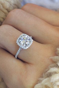 Cushion Halo Ring With Wedding Band, Round Diamond With Square Halo, Dream Halo Engagement Rings, Rounded Square Wedding Rings, Round Diamond In Cushion Halo Setting, Cushion Halo With Round Diamond, Wedding Rings Sparkle, Cushion Ring With Halo, Rounded Square Halo Engagement Rings