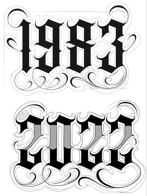 Art Word Tattoo Fonts, Lettering Numbers Tattoo, Number 2 Tattoo, Chicano Numbers, Numeros Tattoo, Number Tattoo Design, Lettering Cholo, Number 3 Tattoo, Tattoo Number Fonts