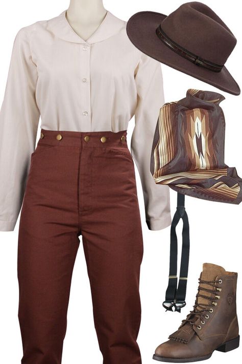 Cattle Gal Outfit: Gear up old west style.  #wildwestmercantile #oldwestclothes #ladiesofcowboyactionshooting View Details: https://www.wwmerc.com/cgi-bin/Category.cgi?category=72005&type=store&utm_campaign=CattleGal&utm_medium=social&utm_source=Pinterest Wild West Clothing, Cowboy Outfits For Women, Wild West Costumes, Wild West Outfits, West Outfit, Weird West, Cowboy Costume, Painting Reference, Cowboy Outfits