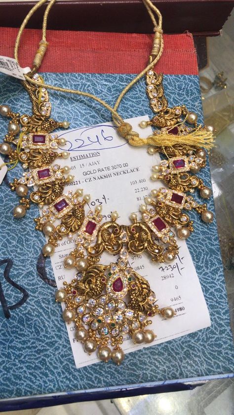 Necklace  PREMRAJ SHANTILAL JAIN JEWELLERS Navi Jewellery, Mini Haram, Premraj Shantilal Jain Jewellers, Lakshmi Haram, Telugu Poems, Temple Jewellery Earrings, Gutta Pusalu, Bridal Jewellery Inspiration, Temple Jewelry Necklace