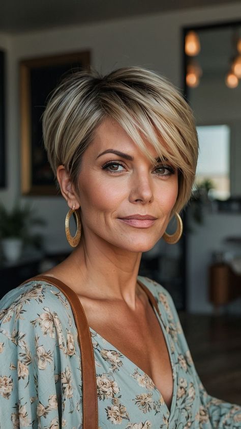 Hairstyle for women over 50 | I want your opinions about this haircut | Facebook Cute Short Hairstyles For Women, Mom Haircuts, Short Hair Images, Short Hair Trends, Messy Short Hair, Mom Hairstyles, Long Bangs, Short Hair Haircuts, Short Hair Styles Pixie