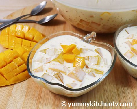 Mango Jelly Salad - Yummy Kitchen Jelly Salad, Gelatin Salad, Yummy Kitchen, Mango Jelly, Filipino Dessert, Ripe Mango, Tapioca Pearls, Filipino Desserts, Refreshing Desserts