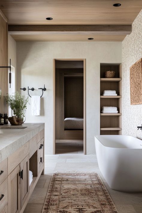 15 Tips for Creating Modern Rustic Bathrooms – Everyday Inspo Scandinavian Rustic Bathroom, Santa Barbara Style Bathroom, Joanna Gaines Bathrooms, Modern European Bathroom, Rustic Spa Bathroom, European Farmhouse Bathroom, Modern Spanish Bathroom, Modern Farmhouse Bathrooms, St Germaine