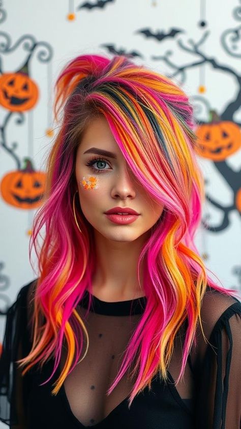 10 Creative Halloween Hair Color Tips for Costumes Halloween Hair Color, Hair Color Tips, Color Tips, Halloween Colors, Halloween Beauty, Balayage Technique, Colored Hair Tips, Hair Halloween, Neon Hair