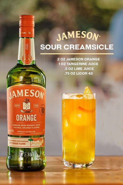 The versatility of Jameson Orange makes it a bar staple for you all spring. Serve up a Jameson Sour Creamsicle cocktail for sunset happy hour. It’s like a popsicle in a glass. Drinks With Jameson Orange, Orange Jameson Drinks, Orange Jameson Cocktails, Jameson Orange Recipes, Jameson Orange Drinks, Jameson Orange Cocktails, Jameson Orange Whiskey Drinks, Jamison Orange Whiskey Drinks, Jameson Orange