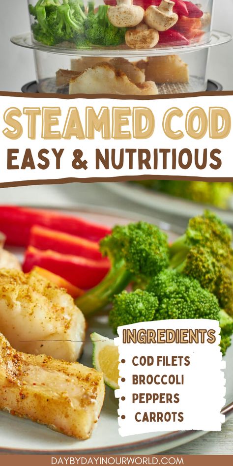 This cod dish is simple, delicious, and nutritious. It's a great way to get your daily dose of protein without spending hours in the kitchen. Steaming the cod makes it moist and tender while adding fresh vegetables gives it a healthy boost. Try this recipe tonight! Steamed Cod Recipes, Steamed Fish And Vegetables, Steamed Food Recipes Healthy, Steam Cod Fish Recipe, Steamed Cod Fish Recipes, Food Steamer Recipes, Steamed Veggies Recipe, Steamed Recipes, Steamed Cod