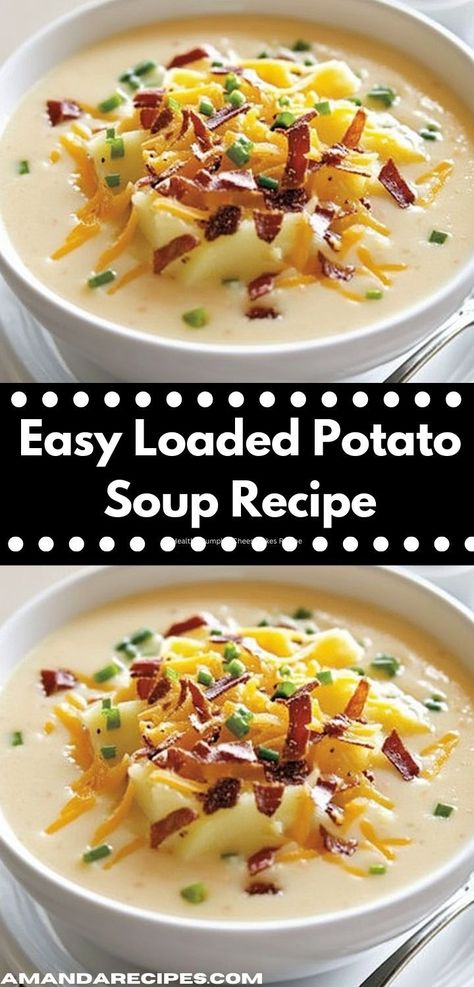 Discover an easy soup recipe that everyone will love! This Slow Cooker Loaded Baked Potato Soup is creamy and comforting, making it a perfect choice for family dinners or cozy nights in with friends. Easy Loaded Potato Soup Recipe, Instant Pot Loaded Potato Soup Easy, Potato And Gnocchi Soup, Cozy Soups Recipes, Red Potato Soup Recipes Crock Pot, Panera Loaded Baked Potato Soup, Creamy Baked Potato Soup, Healthy Loaded Potato Soup, Loaded Potatoes Soup