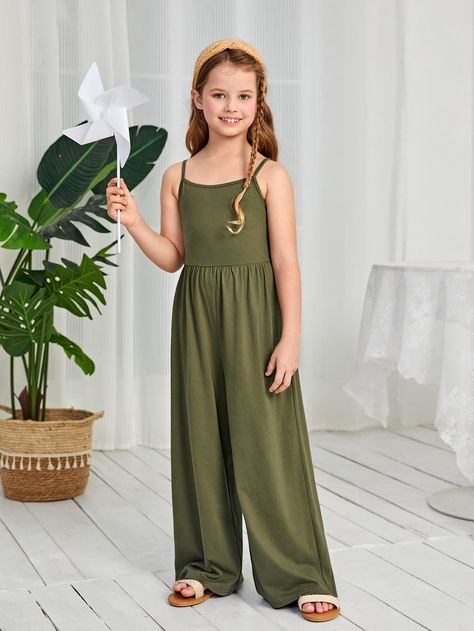 SHEIN Tween Girl Knit Solid Color Jumpsuit With Spaghetti Straps And Casual Fit PantsI discovered amazing products on SHEIN.com, come check them out! Shein Kids, Ruffle Trim Top, Cami Jumpsuit, Solid Color Jumpsuits, Knitting Girls, Fit Pants, Casual Fit, Casual Fits, Girls Clothing