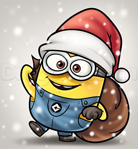 how to draw a christmas minion Minion Drawing, Minion Art, Minion Christmas, Minions Love, Cute Minions, Christmas Yard Art, Christmas Rock, Watercolor Christmas, Guided Drawing