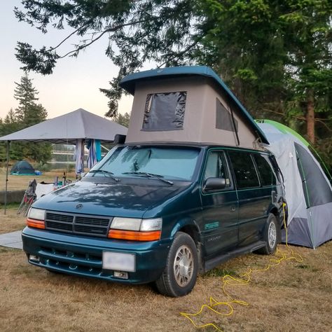 Dodge Caravan Camper, Used Camper Vans, Minivan Camper, Pop Top Camper, Weekend Camping Trip, Campervan Life, Van Conversions, Truck Camping, Camp Life