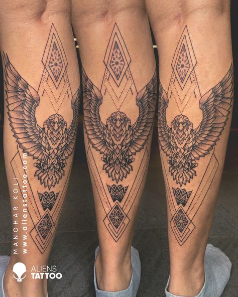 Eagle Men Tattoo, Tatoos Men Calf Ideas, Man Leg Tattoo Ideas, Eagle Calf Tattoo Men, Tattoo On Calf Men, Tattoo For Man Leg, Bird Shin Tattoo, Tattoo Designs Men Calf, Leg Tattoo Men Shin