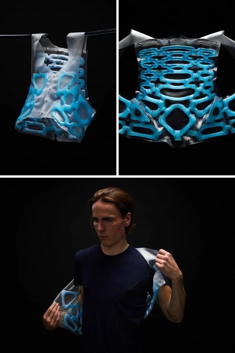 The Entropy Vest comes from the creators behind the award-winning Petit Pli, a children’s garment that was designed to grow with its little wearer. The vest, however, tackles a rather different problem. Designed for adults, the Entropy Vest is meant to be worn under clothing and comes with a special heat-storing chemical gel that can release heat on command, helping insulate its wearer from extreme cold. The Entropy Vest works without any electronics. Read More. Thermal Clothes, Costumes Design, E Textiles, Vision 2024, Cooling Vest, Vest Designs, Shoe Design, Cold Temperature, Wearable Tech