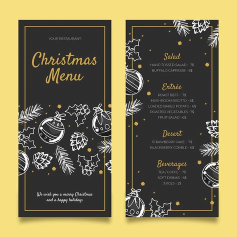 Free Vector | Hand drawn christmas menu template New Year Menu Design, Christmas Menu Design, Christmas Menu Template, Holiday Dinner Menu, Christmas Catering, Xmas Menu, New Year Menu, Cleaning Schedule Templates, Christmas Salads