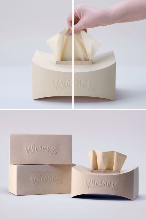 CLAY Inc. redesigns the tissue box for Yuhan-Kimberly, introducing a clever and eco-friendly solution. The box's unique arching feature maintains stability and ease of use, addressing common frustrations and promoting sustainable practices with bamboo recycled paper construction. Learn More! Tissue Package Design, Tissue Box Design Packaging, Tissue Box Design, Pasta Design, Kleenex Tissues, Paper Construction, Facial Tissue Box, Why Bother, Bench Grinder