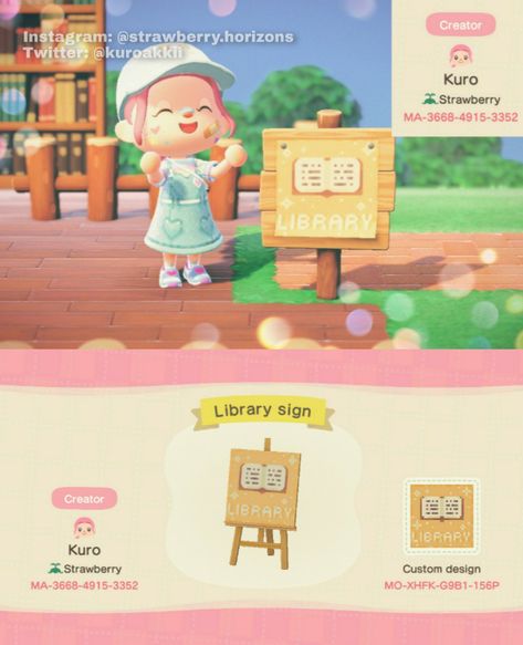 Animal Crossing New Horizons design library sign ACNH Library Codes Animal Crossing, Animal Crossing Library Code, Acnh Library Design Code, Acnh Outside Library, Animal Crossing Library Ideas, Acnh Library Codes, Animal Crossing Signs Design, Acnh Library Ideas, Animal Crossing Library