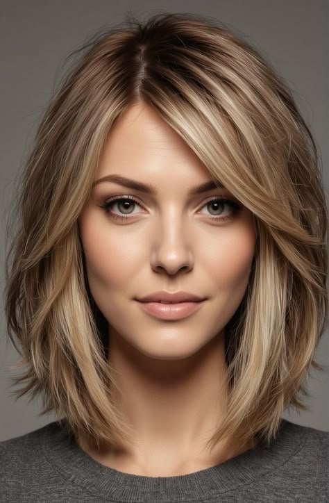 Theresa Guidice Hair, Short Layered Lob With Curtain Bangs, Hair Ideas For Over 40 For Women, Collarbone Length Hair With Side Part, Easy Hair Color To Maintain Brunette, Haircuts For Medium Length Hair, Layered Haircuts For Medium Hair, Hairstyles For Layered Hair, Hair Affair