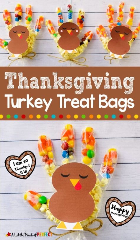 Thanksgiving Turkey Treat Bags for Kids and Free Template: Kids will love making or receiving a cute Thanksgiving Turkey treat bag full of goodies they will gobble up. They can be made by kids using gloves during craft time or given out as a Thanksgiving party bag. (#Thanksgiving #kidsactivity #giftbag #craft) Thanksgiving Party For Kids School, Classroom Thanksgiving Treats, November Food Crafts For Kids, Turkey Glove Craft, Thanksgiving Edible Crafts For Kids, Thanksgiving Edible Crafts, Thanksgiving Kids Treats Schools, Thanksgiving Theme Snacks For Preschool, Turkey Treats For Kids Classroom