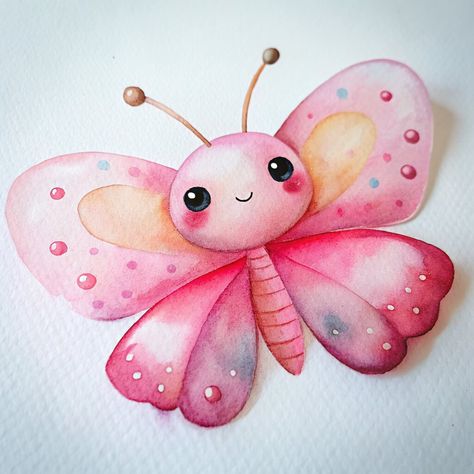 Butterfly Cartoon Images, Lovely Stickers, Butterfly Cute, Cat Drawing Tutorial, Cartoon Butterfly, Watercolor Butterfly, Alphabet Blocks, Cute Watercolor, Drawing Tutorial Easy