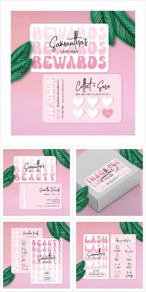 Blush Pink Color Scheme, Loyalty Card Design, Price List Design, Feminine Brand, Cute Business Cards, Aesthetic Templates, Blush Pink Color, Pink Color Schemes, Diy Business Cards