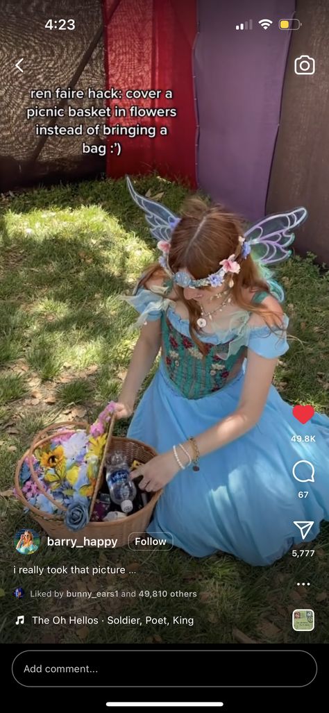 Fairy Petal Skirt Diy, Ren Faire Basket, Ren Fair Costume Diy, Garden Fairy Ren Faire, Ren Faire Trinket Trading Ideas, Ren Faire Trinkets, Fairy Ren Faire Costume, Ren Faire Fairy Costume, Ren Faire Outfits Fairy