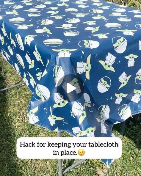 Jen Watson | Cleaning, Organizing, Home Tips & more. on Instagram: "How to keep tablecloths down in the wind.😉 . . . . . . . . . . . . . . #tablecloth #tablecloths #party #partyplanning #partyhack #partytips #smart #genius #brilliant #hometips #didyouknow #lifehack #hacks #partytricks #tipsandtricks #mandalorian #babyyoda #partyideas #backyard #backyardparty #outdoorparty #outdoorparties #partydecor #backyardparties #homehacks #momlife" Organizing Home, Vendor Booth, Outdoor Tablecloth, Party Hacks, Home Tips, Plastic Tablecloth, Camping Table, Backyard Party, Outdoor Parties