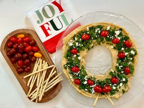 Hummus Wreath - Joy Bauer Hummus Wreath, Joy Bauer Recipes, Fun Holiday Food, Ornamental Cherry, Joy Bauer, Holiday Goodies, Cook Books, Cheese Balls, Juicy Tomatoes