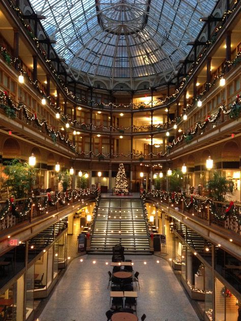 The Hyatt Regency Hotel in Cleveland, Ohio decorated for Christmas. Formerly, the Cleveland Arcade. Cleveland Christmas, Cleveland Arcade, Regency Christmas, Christmas Hotel, Downtown Cleveland, Ohio History, Northeast Ohio, Hyatt Regency, Christmas Travel