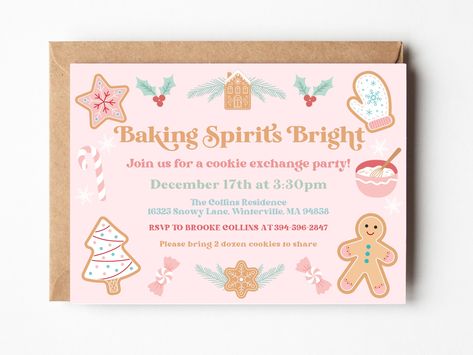 Oh What Fun It Is To Be One Birthday, Christmas Cookies And Candy, Cookies And Candy, Baking Spirits Bright, Christmas Invite, Birthday Invitation Pink, Christmas Cookie Exchange, Oh What Fun, Fun Invitations