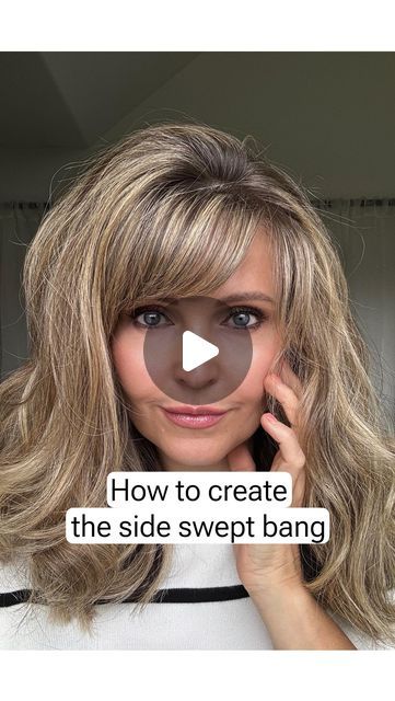 Mel~ 𝐻𝒶𝒾𝓇𝓈𝓉𝓎𝓁𝑒𝓈 & 𝑀𝒶𝓀𝑒𝓊𝓅 on Instagram: "💜How to create the side swept bang style.   FOLLOW ME for more hairstyle tips😉  #bangs #haircuts #haircutideas #haircuttutorial #haircuttransformation #hairlooks #hairideas #hairtutorial #hairtutorialvideo #hairvideos #hairvideotutorial #hairvideoshow #hairshow #hairoftheday #myhairstyle #myhaircrush #hairgoals #hairtrends #haircrush #hairdresser #hairstyles #hairfashion" Hairstyles For Medium Length Hair With Side Bangs, Side Bangs With Money Piece, How To Style Your Bangs Tutorials, Styling Long Bangs Out Of Face, How To Style Bangs With Wavy Hair, How To Blowout Bangs, Styling Side Bangs Tutorials, Styling Side Swept Bangs, How To Pull Bangs Back