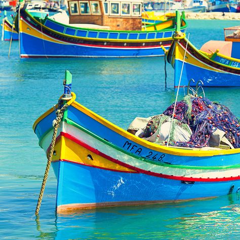 I love the colours of the fishing boats in Malta.  Makes habours all the more special  :D  Marsaxlokk, Malta by Allard On Boat Art, Boat Painting, Small Boats, Fishing Villages, Wooden Boats, Crete, Fishing Boats, Malta, Rio De Janeiro