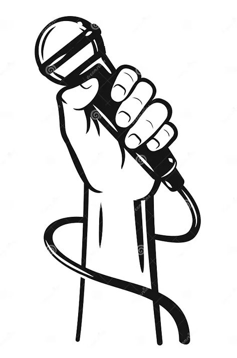 Microphone Drawing, Microphone Vector, Hand Holding Something, Black Illustration, Fruit Coloring Pages, School Murals, Funny Caricatures, Hand Logo, Design Research