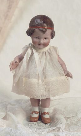 All Bisque Coquette Girl with Orange Ribbon by Gebruder Heubach. http://Theriaults.com German Bisque Doll, Antique Doll Collection, Coquette Girl, Vintage Figurines Porcelain, Antique German Dolls, Antique Bisque Dolls, Kewpie Dolls, Orange Ribbon, German Dolls