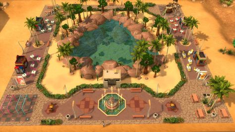 Oasis Springs Park Sims 4, Sims 4 Oasis Springs Park, Ts4 Builds, Oasis Springs, Sims Inspiration, Sims 4 House Plans, Sims 4 House Design, Spring Park, Sims House Design