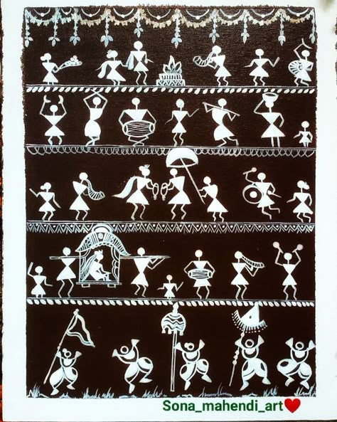 Worli Painting Designs, Verli Art, Varli Painting Art, Sambalpuri Design, Wedding Thali, Warli Designs, Worli Painting, Bird Painting Acrylic, Warli Art