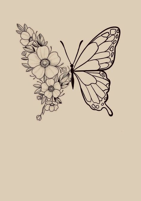 Legs Tattoo, Butterfly With Flowers, Butterfly Tattoo Stencil, رسم كاريكاتير, Pola Tato, Easy Mandala Drawing, Small Pretty Tattoos, More Feminine, Cool Pencil Drawings